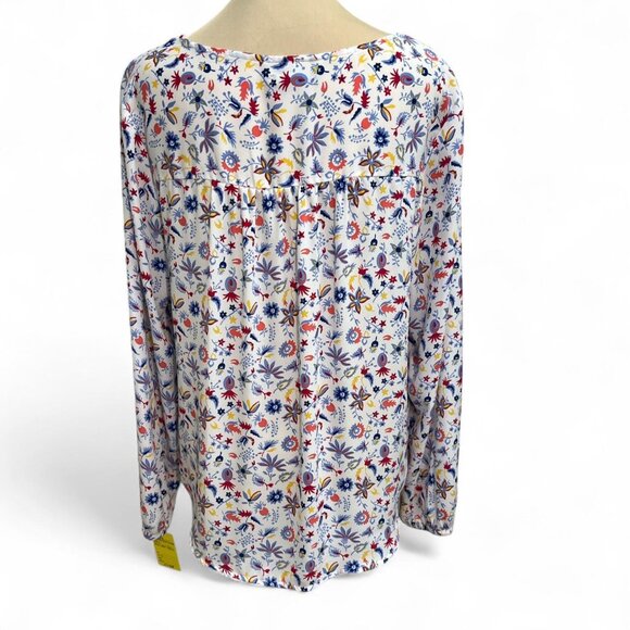 Gap White Floral Print Long Sleeve Sheer Top (L) - Picture 3 of 4
